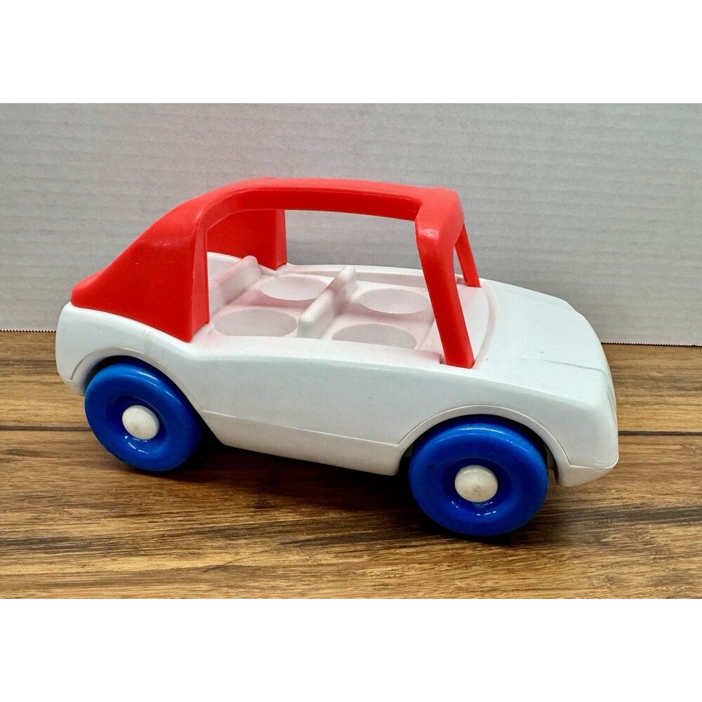 Vintage Little Tikes Car Red White Blue for Toddle Tots Family Made In USA - 10”